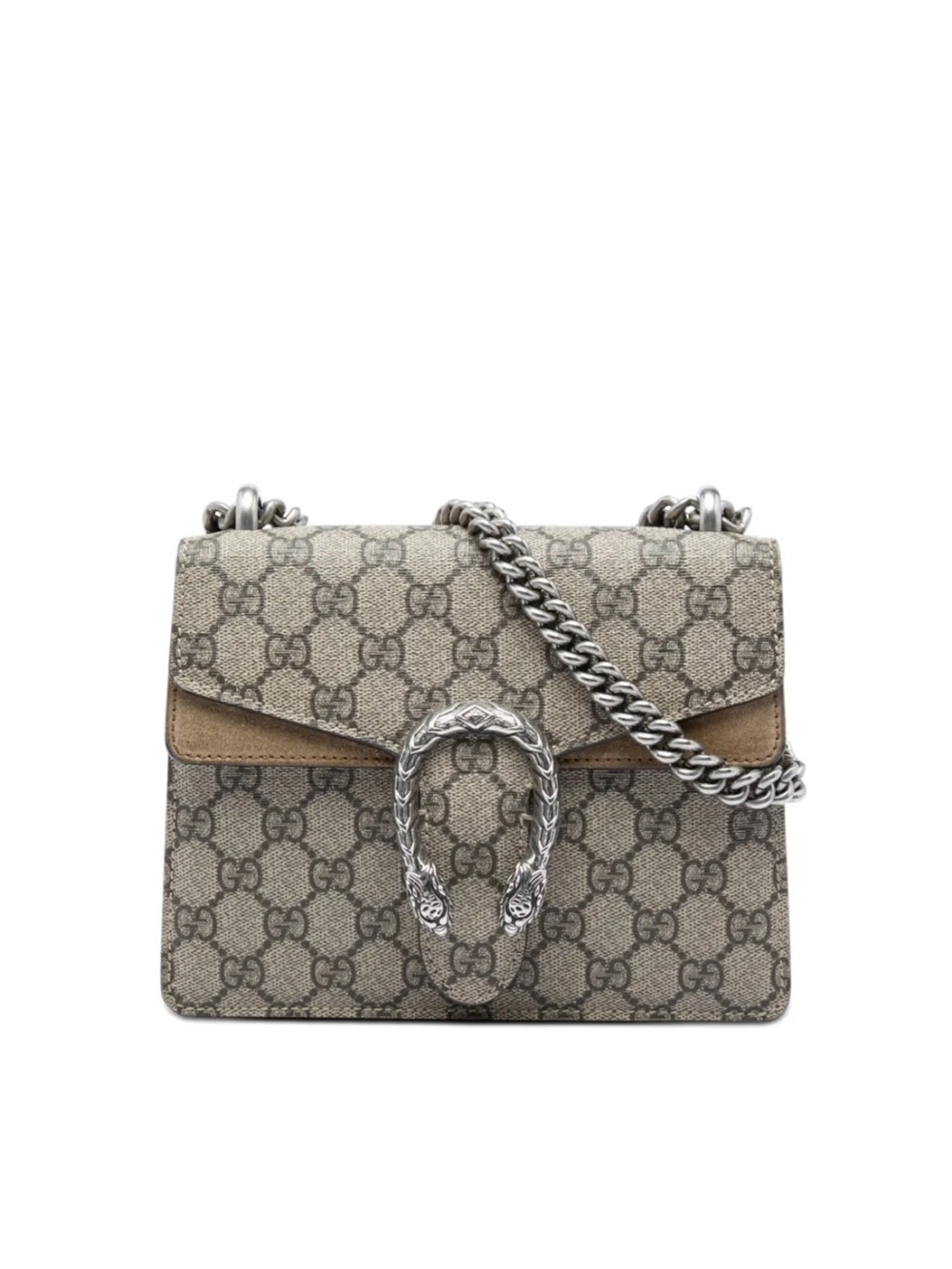 Gucci Beige GG Supreme Dionysus Shoulder Bag with Silver Hardware